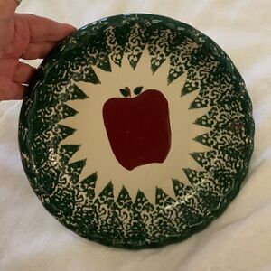 Pie Pan Plate Dish Spongeware Pottery Apple Farmhouse